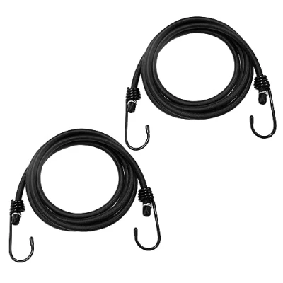 Image of BuxiuGK 2 Pcs Bungee Cords With Hooks 2m,Heavy Duty Weatherproof &amp; UV Resistant Elastic Straps for Securing Tarps,Luggage,Tents,Camping Black