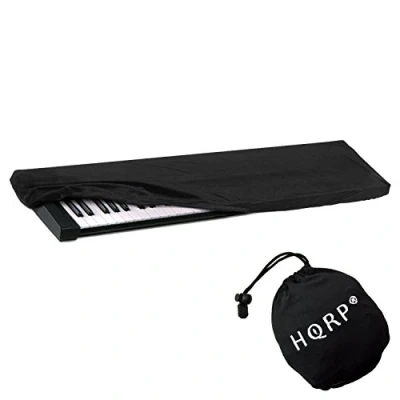 Image of HQRP Elastic Dust Cover w/Bag (Black) for Yamaha P 115 / P115 115B P115B 115WH P115WH Electronic Keyboard Digital Piano + Coaster