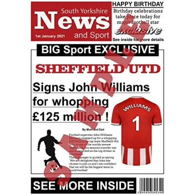 Image of Personalised Sheffield United Newspaper Football Birthday Card (19 20)