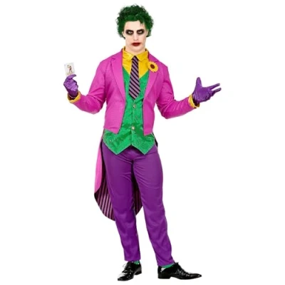 Image of W WIDMANN MILANO Party Fashion Evil Clown Costume for Men, Clown, Circus, Jester, Joker, Horror, Psycho, Halloween, Carnival, Theme Parties