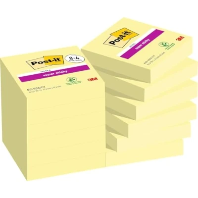 Image of Post it Super Sticky Notes, Double the Sticking Power, 8 + 4 FREE Pads, 1080 Sheets, 47.6 mm x mm, Canary Yellow Self Notes for Walls, Monitors and Fridge