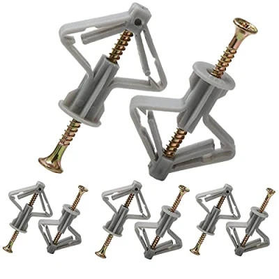 Image of Plasterboard Wall,Plugs and Screws/Wall Fixing Plastic Expansion/Plug Anchor Bolts Anti Rotate Heavy Duty with Countersunk Screws for TV Wall Brackets Hollow Drywall Cavity (Grey, 30PCS)