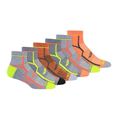 Image of Saucony Men&#039;s Rundry Bolt Performance Quarter Socks, Available in L XL (6, 12, Orange Assorted (6 Pairs), Large (Pack of 24)