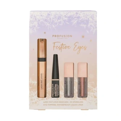 Image of Profusion Cosmetics Festive Eye Kits and Liquid Eyeshadow for Flawless Catching Look, Finish Your Look With Classic Black Liner, Lash Out Loud Lengthening Curling Mascara