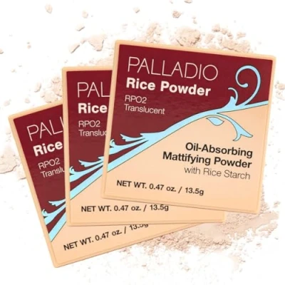 Image of Palladio Rice Powder Loose Setting Absorbs Oil Leaves Face Looking and Feeling Smooth Helps Makeup Last Longer For a Flawless Fresh Look Pack, Translucent, 1 Count, (Pack of 3)
