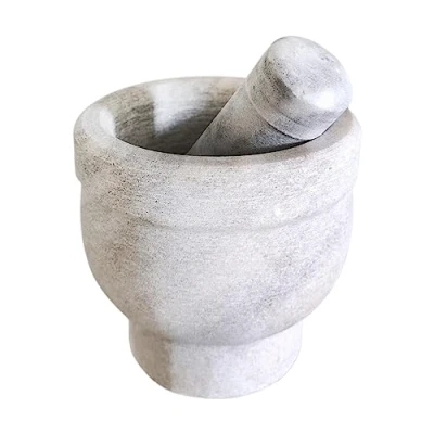 Image of Capacitea 6935517115463 Heavy Duty Stone Mortar and Pestle Set for Grinding Spices Crushing Herbs, White, Large, 14.5cm Diameter, 14.2cm Height