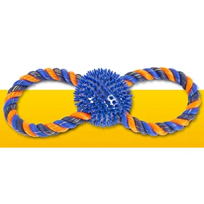 Image of PawPride Rope Tug Toy for Dogs Dog Toys Chew Tough Double Handle, Bone and Ball (Double Tug)