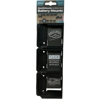 Image of Makita 18V Compatible Battery Mounts &amp; Organizers 6 Pack of StealthMounts Drill Holders, Brackets Storage for Home Tools Organisation DIY Garage Workshop Organisation.