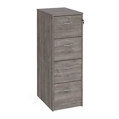 Image of 4 Drawer Lockable Wood Filing Cabinet Grey Oak