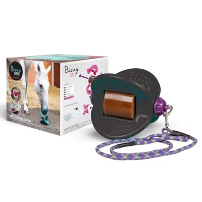 Image of Bizzy Ball Horse Toy Black Lick Holder, Reduce Boredom in Horses Innovative Design Peppermint Essential Oil included 847g