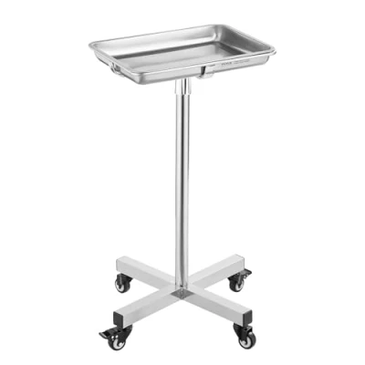 Image of VEVOR Stainless Steel Mayo, Load Capacity up to 35 lbs, Adjustable Height 25.2&quot; 39.8&quot;, Medical Wheels with Removable Tray for Spa, Salon, Clinic, Personal Care, Silver, 515 x (840 1325) mm