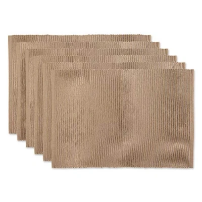 Image of DII Basic Everyday Ribbed Tabletop 100% Cotton, Placemat Set, 13x19, Stone, 6 Piece