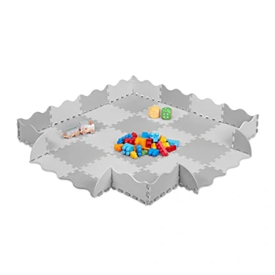 Image of Relaxdays 36 Piece Jigsaw playmat, PE, PEVA, Grey/White, 31.5 x 1 cm