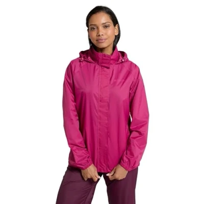 Image of Mountain Warehouse Pakka Womens Waterproof Packable Jacket Foldaway Hood Jacket, Ladies Coat, Lightweight Rain for Spring Summer, Walking, Travelling Berry 18