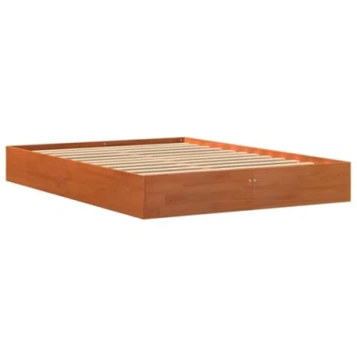 Image of vidaXL Solid Pine Wood Bedstead Double Bed Frame with Sturdy Slats &amp; Headboard, Wax Brown Finish, 120x200 cm for Bedroom