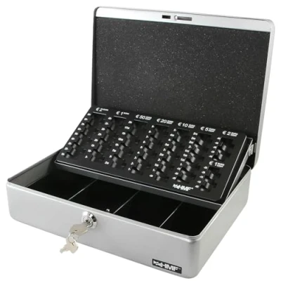 Image of HMF 10015 09 Cash Box with Euro Coin Tray 30 x 24 9 cm, Silver