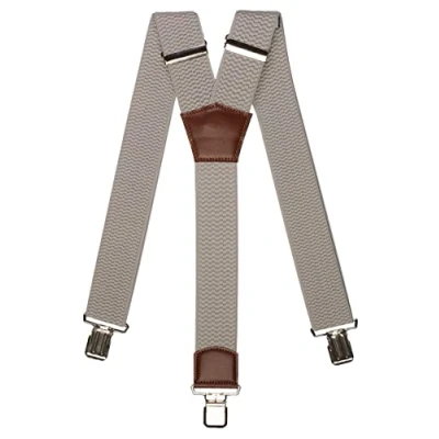Image of Olata Men&#039;s Extra Wide Heavy Duty Y Shape Braces/Suspenders with Brown Leather 5cm. Light Grey
