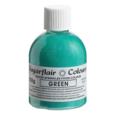 Image of Sugarflair Green Edible Glitter Sugar Sprinkles for Cake Decorating, Sprinkle on Cakes, Cupcakes Treats, Desserts Ice Cream and Deserts 100g