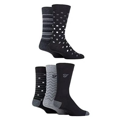 Image of Mens 5 Pair Farah Patterned Striped and Argyle Cotton Socks Pattern Black / Charcoal 6 11