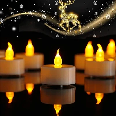 Image of Jialine Battery Tea Lights,24 Pack Realistic Operated Flameless Led Light Candles, Flickering Tealights 200 Hours in Warm Yellow for Wedding,Valentine&#039;s,Halloween,Christmas
