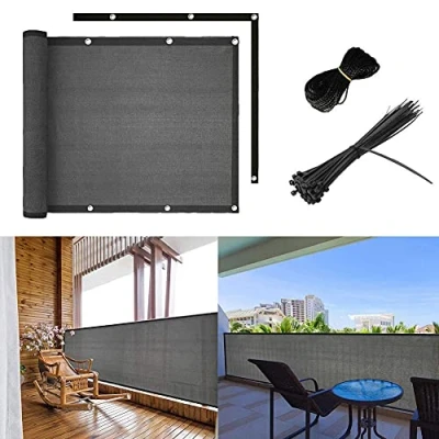 Image of Balcony Privacy Screen Cover 90x500cm,Garden Screens with Cable Ties,Garden &amp; Protective Weatherproof UV Protection Windscreen for Outdoor Deck Grey