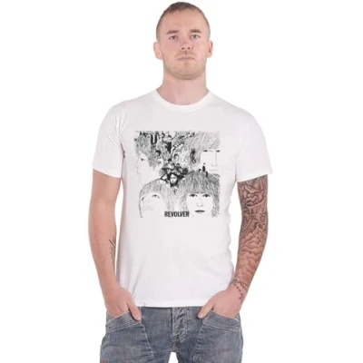 Image of The Beatles Men&#039;s Revolver Album Cover Short Sleeve T Shirt, White, Large