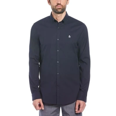 Image of Original Penguin Men&#039;s EcoVero™ Oxford Stretch Shirt Long Sleeve 100% Cotton Dark Sapphire