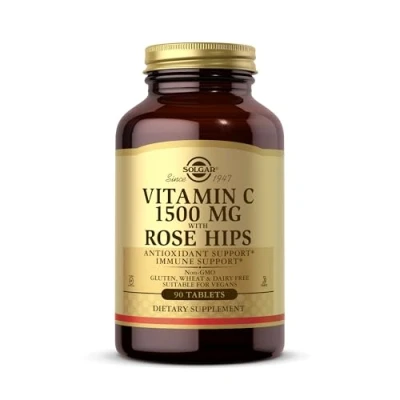 Image of Solgar Vitamin C 1500 mg (1.5 grams) with Rose Hips Tablets Pack of 90 Supports Immunity Potent Antioxidant for Tiredness and Fatigue Collagen Formation Vegan