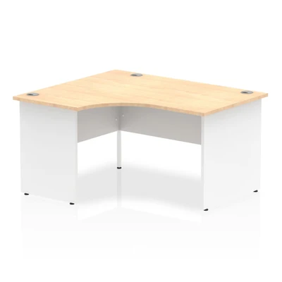 Image of Impulse 1400mm Left Crescent Desk Maple Top White Panel End Leg