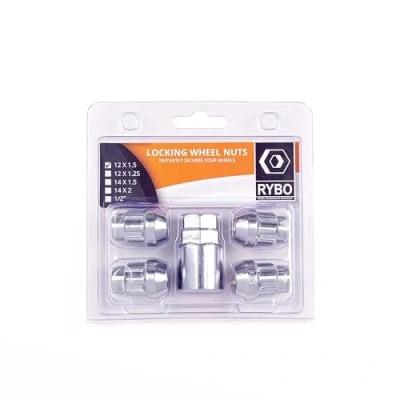 Image of RYBO Set of 4 Alloy Wheel Locking Nuts, Silver (M12 x 1.5)