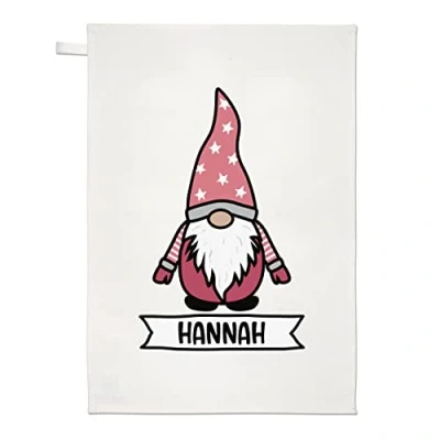 Image of Personalised Gonk Gnome Pink Scandi Tea Towel Dish Cloth