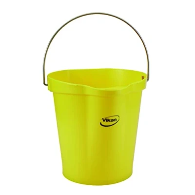 Image of Vikan 56866 Durable Polypropylene Hygiene Bucket/Pail, Stainless Steel Handle, 12 Litre, Yellow