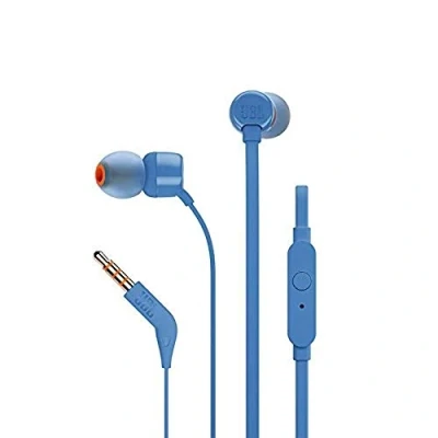 Image of JBL T110 Wired Universal In Ear Headphone with Remote Control and Microphone Blue