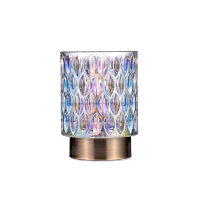Image of Pauleen 48241 Clear Glamour Mobile Table Lamp Glass Timer Function 6H Battery Without Cable Dichroic/Brass Dichroic