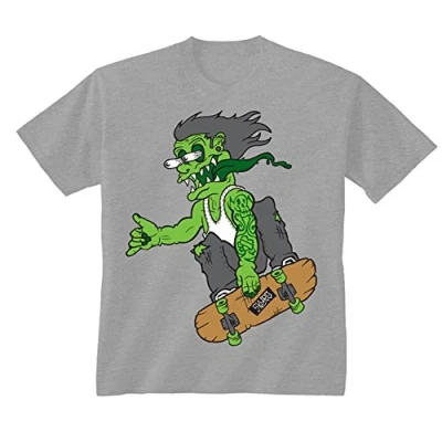 Image of Flip Youth Kids Childrens Zombie Green Monster Skater Skateboard T Shirt Heather Grey 12 13 Years (XL)