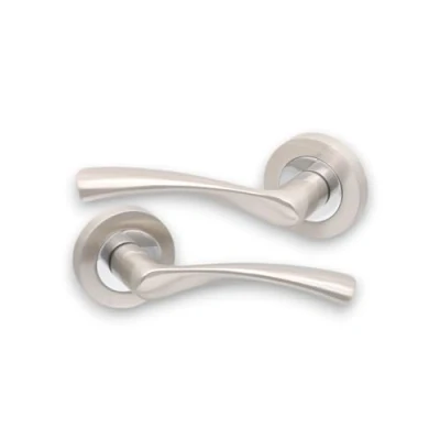 Image of Infinity Decor Pack of Twisted Dual Tone Lever Door Pull Handles on Sprung Rose Set Ideal for Interior &amp; Exterior Doors