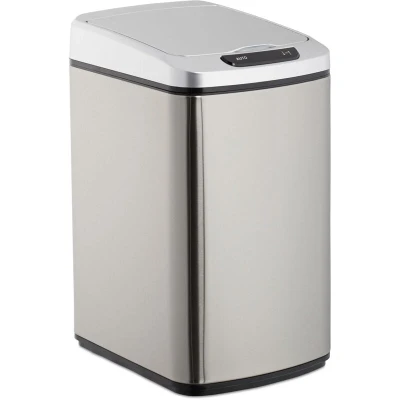 Image of Relaxdays Sensor Bin 12L, Square Trash Can With Lid &amp; Bucket, Kitchen Bath, Automatic Waste Collection, Silver