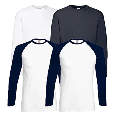 Image of Fruit of the Loom Men&#039;s Valueweight Long Sleeved Sports Top, 2 Base Whitenavy + 1 Ls White Deep Navy Purchase Notepad, M