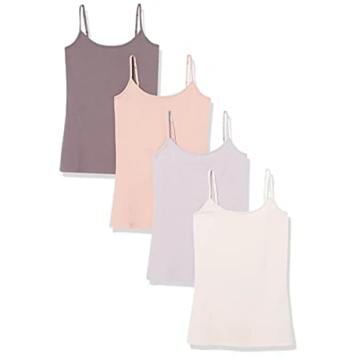 Image of Amazon Essentials Women&#039;s Slim Fit Camisole, Pack of 4, Camel/Chocolate/Light Beige/Lilac, S