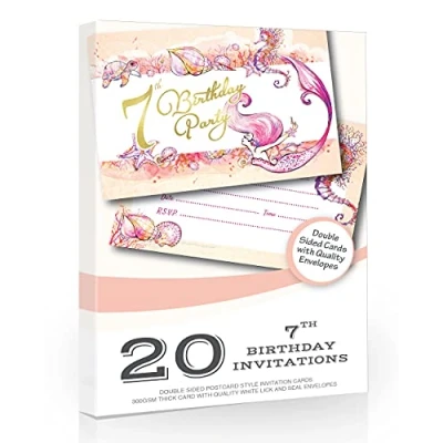 Image of Olivia Samuel 20 x Mermaid 7th Birthday Party Invitations from Ready to Write with Envelopes