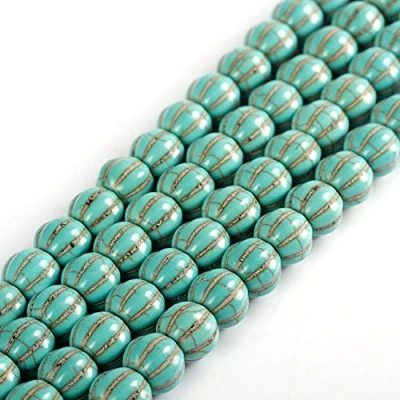 Image of JARTC Natural Green Turquoise Eight Petal Pumpkin Stone Beads Round Loose for Making Bracelet Necklace DIY Handmade Jewelry (10x11mm)