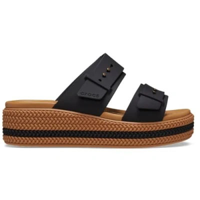 Image of Crocs Women&#039;s Brooklyn Woven Buckle Wedge Sandal, Black, 3 UK