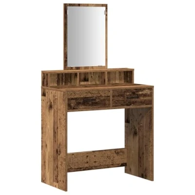 Image of vidaXL Dressing Table with Mirror Natural Wood Matte Finish/Brown Multifunctional Vanity Desk/79 x 41 140 cm Perfect for Bedroom or Entryway Ample Storage and Stylish Design