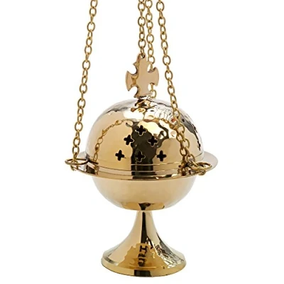 Image of NKlaus Censer with Cross Chain 52cm Incense Burner Brass Swivel Deco gold 7610
