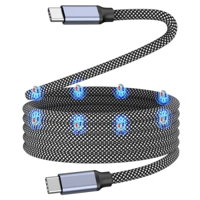 Image of Magtame USB C Charger Cable, 240W Magnetic Type Charging to 3.3ft Fast Cord Nylon Braided Compatible for MacBook Samsung Galaxy(Black)