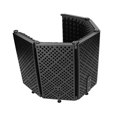 Image of Microphone Isolation Shield, Multi Layer Sound Studio Mic Absorbing Foam Reflector Fold Inward for Any Condenser Recording Equipment Studio, Black