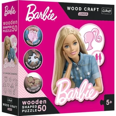 Image of Trefl 20201 Barbie, Beautiful Barbie 50 Elements, Wood Craft Junior, Irregular Shapes, 10 Figures, Modern Puzzle, Game for Children, Multicoloured