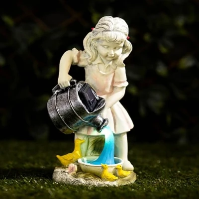 Image of Garden Mile Solar Resin Ornaments Weatherproof Outdoor Figurine, Decorations Ornament Lights Watering Can Water fountaub design