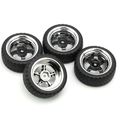 Image of Pxyelec 4 Pcs Black 1/10 Scale Off Road Car RC Tyre Tires Plating Wheels 5 Spoke for HSP HPI Racing