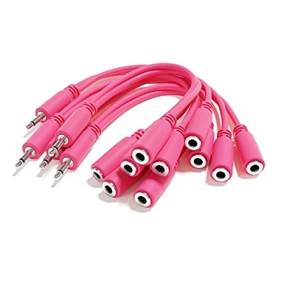 Image of ExcelValley 5 Pack Mono Splitter Y Patch Cables TS 3.5mm 1/8&quot; Eurorack Synth Synthesizer [Pink]